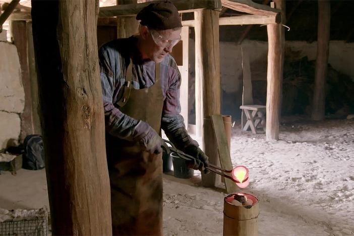 The expert swordsman demonstrate the sword making process of the Bronze Age