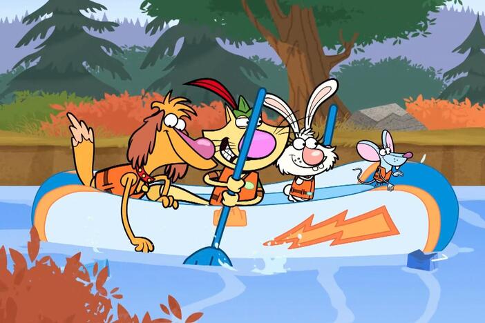 The gang tries to rescue Mr. Chewinsky who is being carried by the river's current.