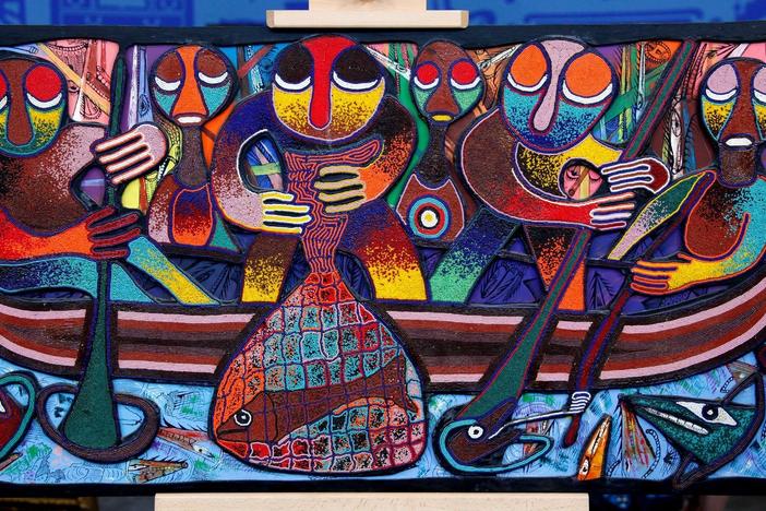 Appraisal: Joseph Olabade Bead Picture, ca. 1975, from Pittsburgh Hour 1