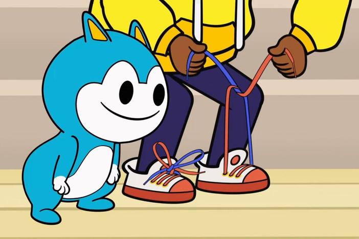Lyla teaches Luke and Stu how to tie shoes.
