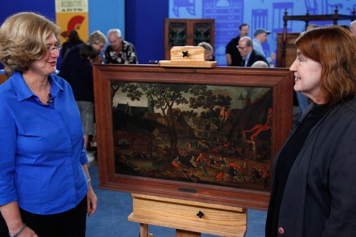 Elaine Banks Stainton appraises a Flemish Village Festival Painting, ca. 1600.