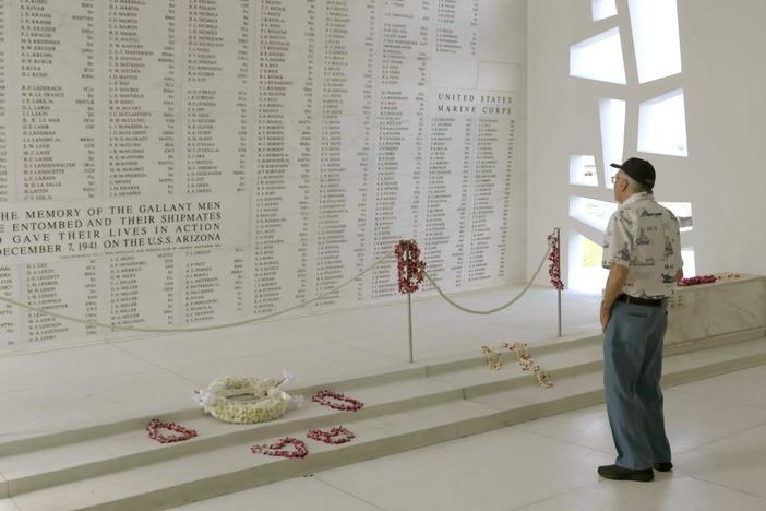 Pearl Harbor survivor Don Stratton visits the Arizona Memorial. Experts prepare the ROV.
