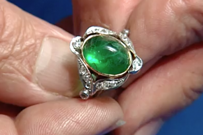 Appraisal: Green Glass & Diamond Ring, ca. 1920