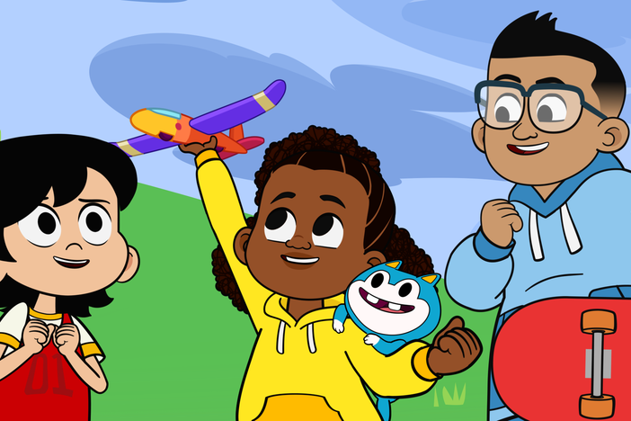 Lyla breaks a group project./Lyla’s toy glider gets stuck in a big puddle.