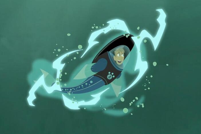 Martin activates Remora powers to swim towards and stick to a boat