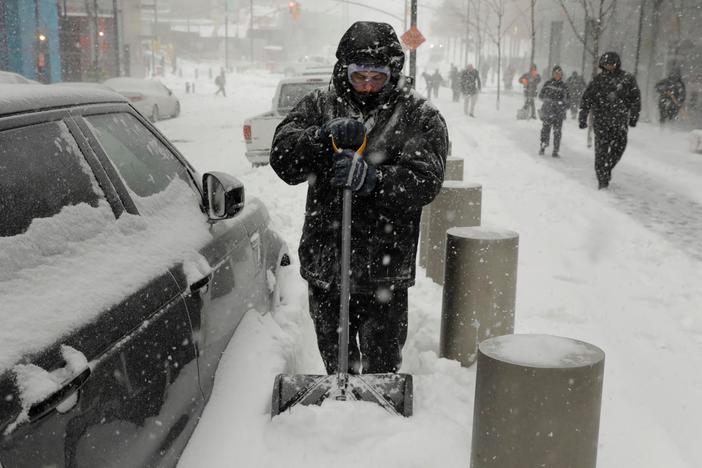 A massive storm system pounded Eastern states with snow and strong winds on Thursday.