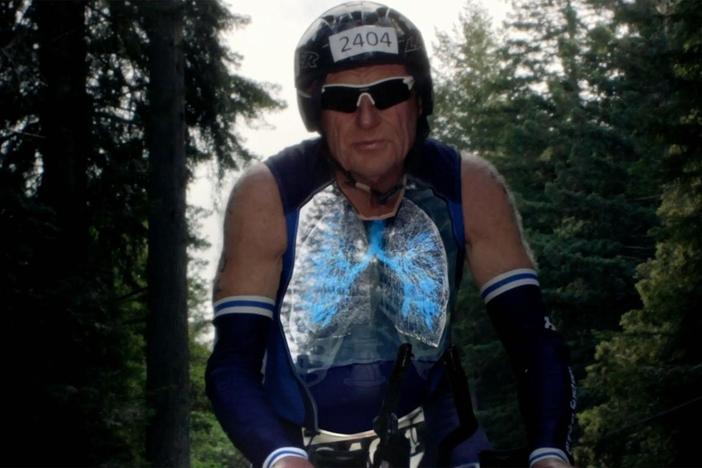 As Lew pushes himself, his body demands more oxygen to keep it going.
