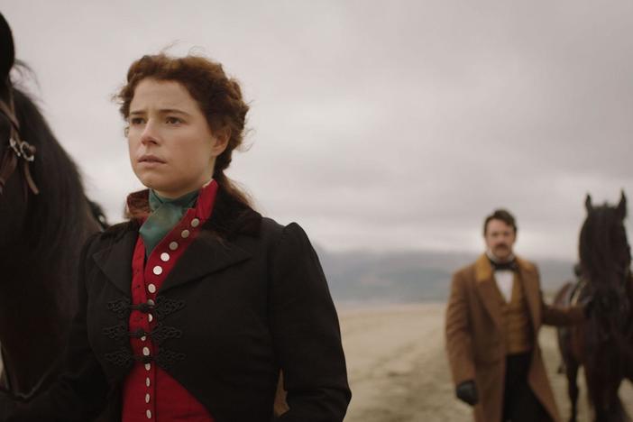 Sir Percival and Marian ride on the beach and discuss the dismissal of Mr. Hartright.