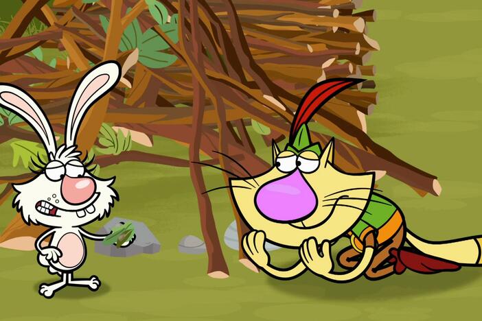 Nature Cat and his pals need to build a shelter to keep them dry from the rainstorm.
