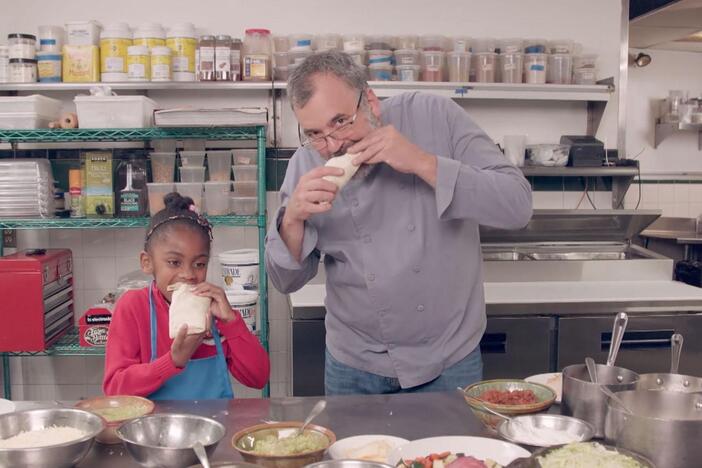 Real-kid Janae visits a chef and learns how to make her own burrito.
