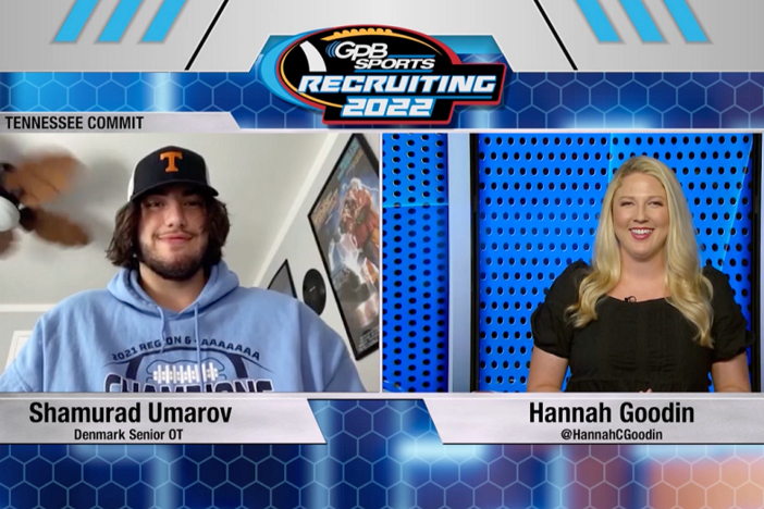 GPB's Hannah Goodin talks with Denmark senior OT Shamurad Umarov.
