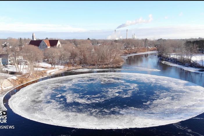 Giant ice disk forms in Maine river, enthralling residents