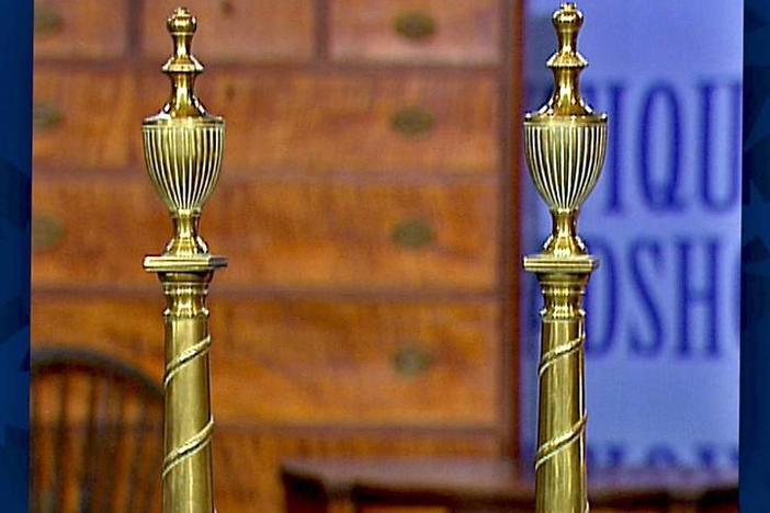 Appraisal: Chippendale Brass Andirons, from Vintage Tampa.