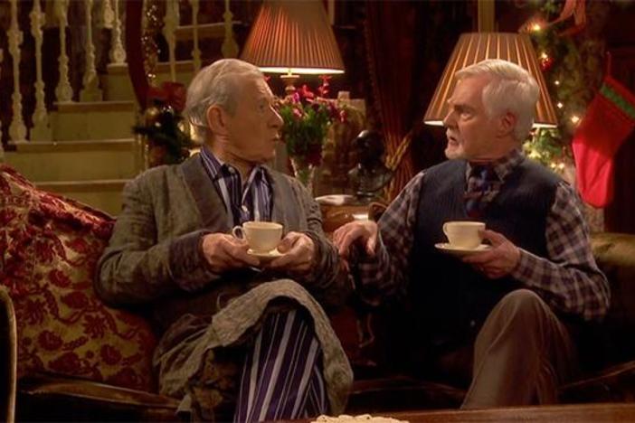 Freddie and Stuart host a holiday soiree in their small central London flat. 
