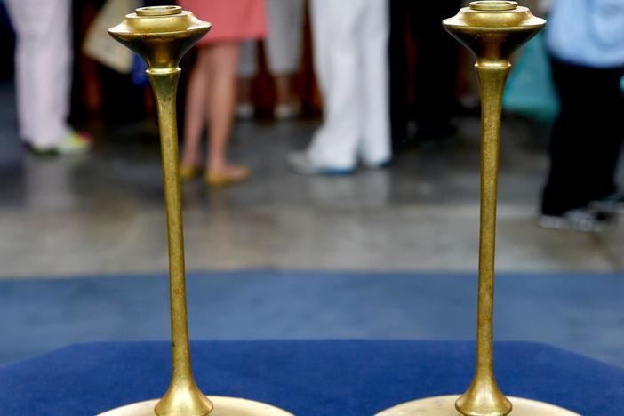 Appraisal: Jessie M. Preston Candlesticks, ca. 1905, from Baton Rouge Hour 2.
