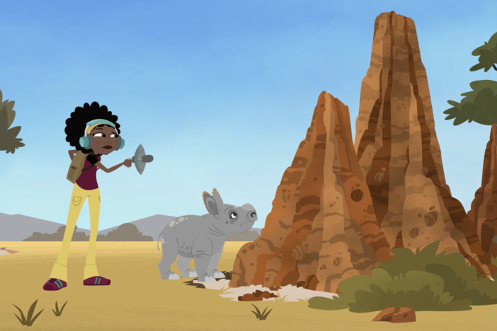 Koki adventures with Nubs the Rhino to find no named baby creatures