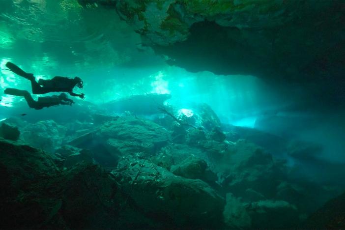Steve dives with cave expert Bernadette Carrion as they explore the Yucatan Peninsula.
