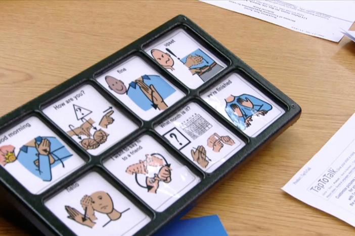 Janet Mino teaches her students using "The Talk Box." 