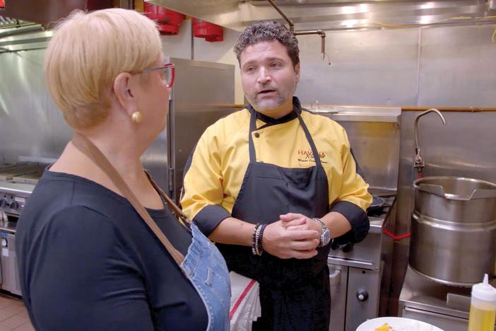 At Havana Rumba, Lidia meets Marcos Lorenzo and they make a traditional Cuban dish.