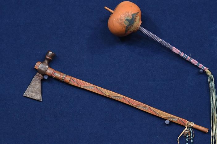 Appraisal: Kiowa Pipe Tomahawk & Rattle, ca. 1880 , from Charleston, Hour 1.
