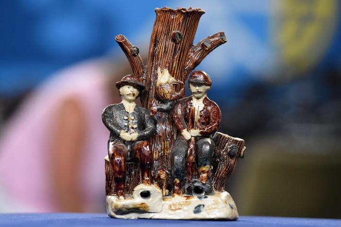 Appraisal: Ohio Salt-glazed Figural Stoneware Match Stand, ca. 1880, from Cleveland Hr 2.