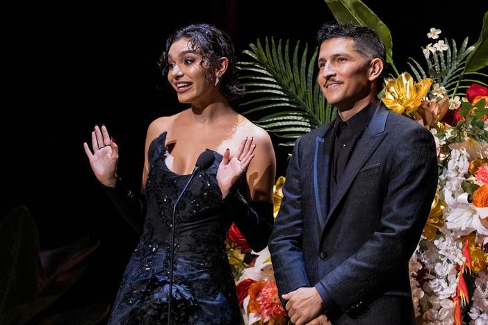 Actors Paulina Chávez and Danny Ramirez Introduce 2024 Sports Award Honoree Carmelo Anthony.