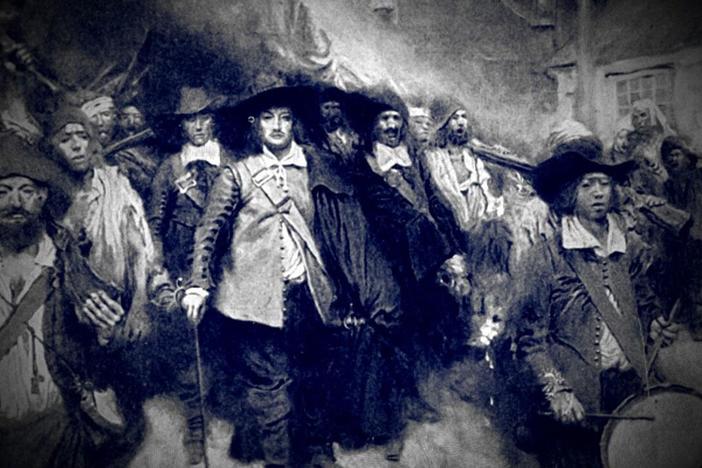 In the summer of 1609, a fleet of English ships sails across the Atlantic for Jamestown.