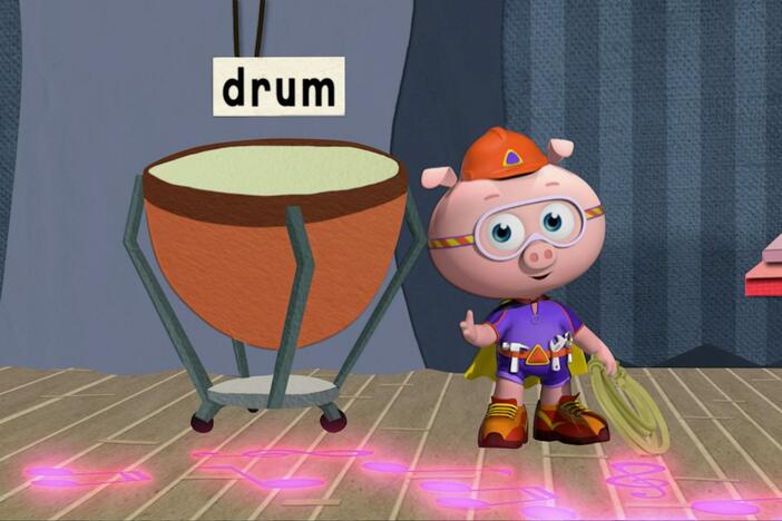 Pig uses his Lucky Letter Lasso to move the instruments out of the way.