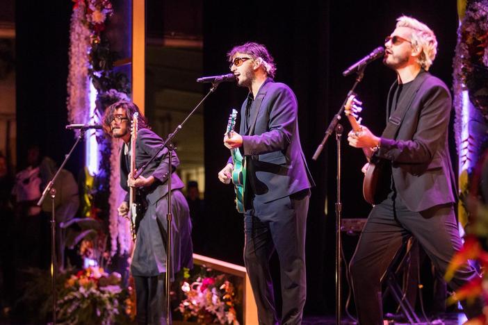 Morat performs a medley of “506” and “Faltas Tú” to open the 37th Hispanic Heritage Awards.