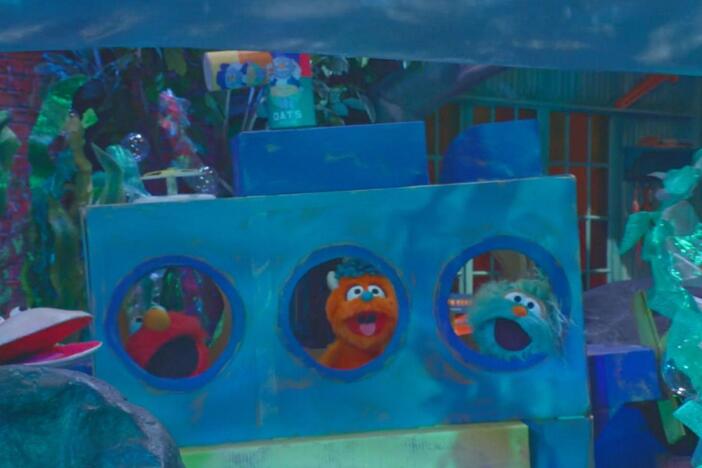 Elmo, Rosita, and Rudy need something big enough to make a submarine that fits all of them