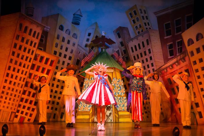 Baby June (Scarlet Roche) and company perform "Baby June and Her Newsboys" in Gypsy.