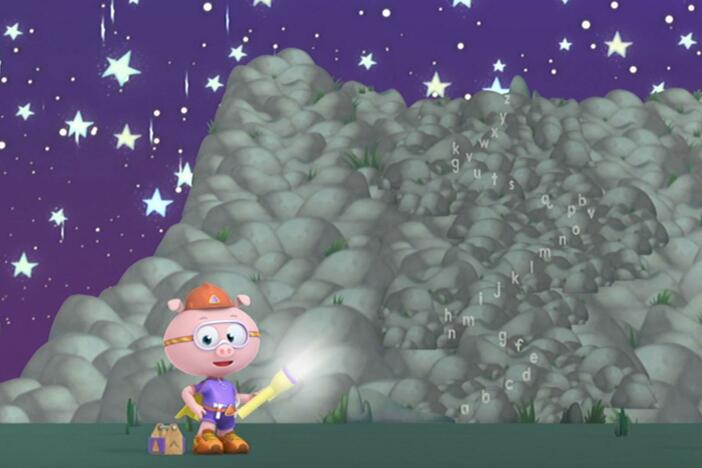 With Alpha Pig's amazing alphabet tools, he will climb the hill and reach the stars. 