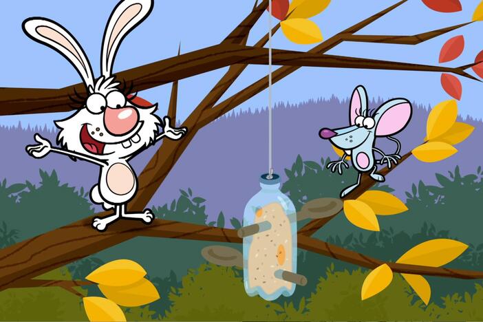 Nature Cat and the gang serve food to the neighborhood birds.