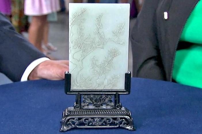 Appraisal: Chinese Jade Table Screen on Wooden Stand, ca. 1900, from Jacksonville Hour 2.