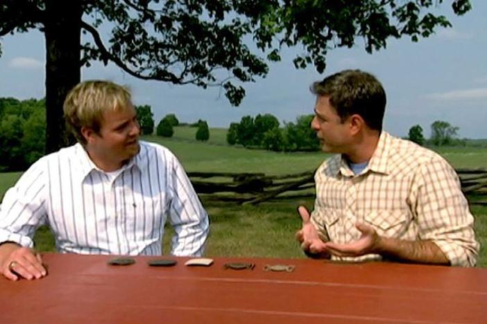 Rafael Eledge talks about Civil War belt buckles at Kentucky's Perryville Battlefield.