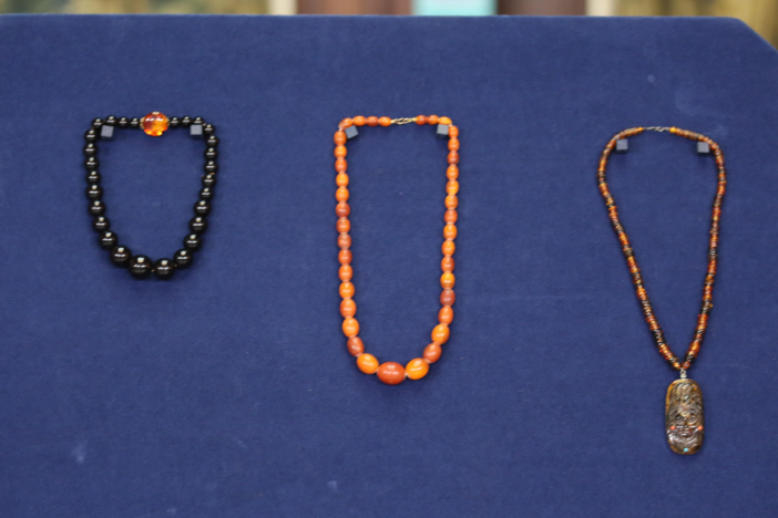 Appraisal: Plastic Costume Necklace & Amber Necklaces