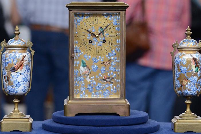 Appraisal: French Porcelain Clock Garniture Set, ca. 1875, from Santa Clara, Hour 3.
