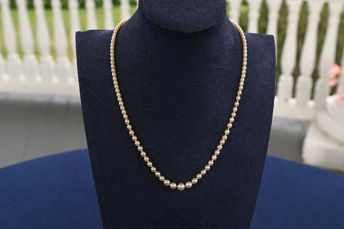 Appraisal: Natural Pearl Necklace with Diamond Clasp, ca. 1920