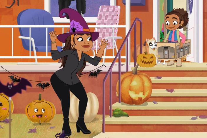 As Mami puts up Halloween decorations, Alma, Junior and Chacho show off their costumes.