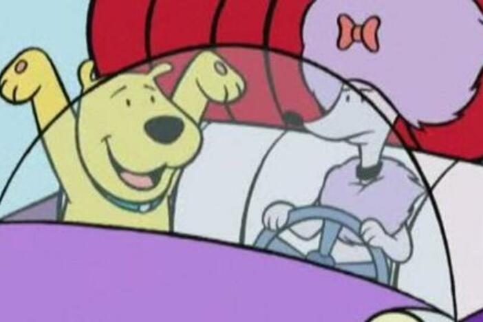 On a rainy day, Cleo, T-Bone and Clifford use their imaginations to make up a story.