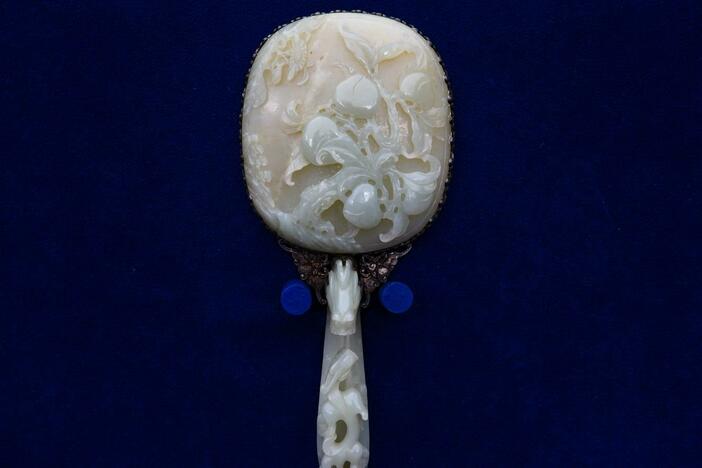 Appraisal: Chinese Jade-mounted Mirror with Fitted Box, ca. 1920