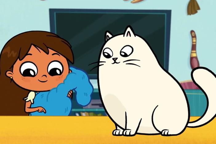 Rosie prepares to watch the Wonder Walrus show together with Gatita.