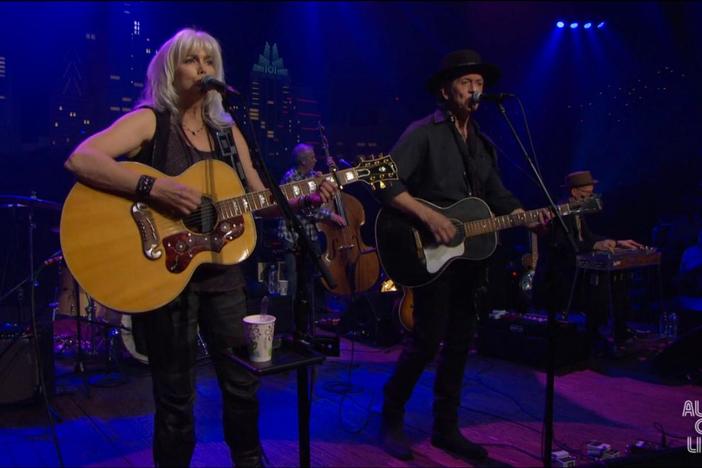 Legends Emmylou Harris and Rodney Crowell perform together.