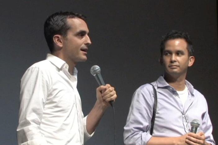 Filmmakers Michael Collins and Marty Syjuco talk with the audience after the premiere.