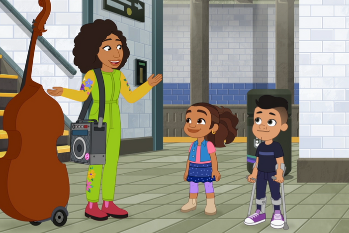 Alma asks Zelda Jazz (Esperanza Spalding) if she'll play music with the Subway All-Stars.