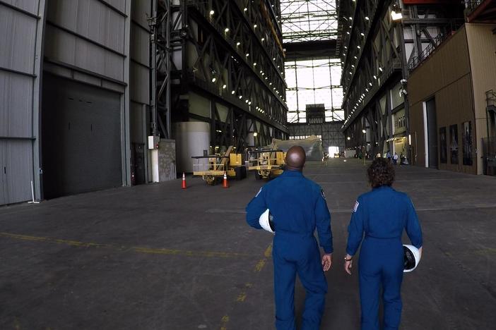 The astronauts take in the history of spaceflight at the Kennedy Space Center.