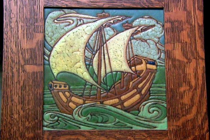 Grueby Pottery Ship Tile, ca.1910, from Atlanta Hour 1.