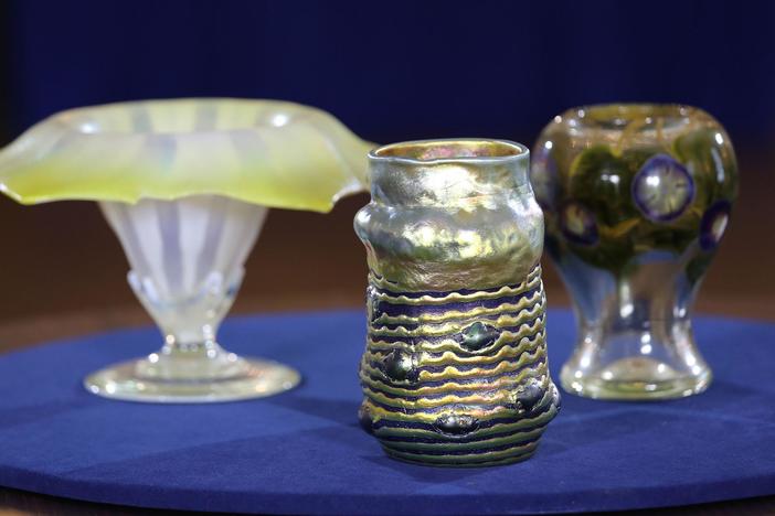 Appraisal: Tiffany Studios Vases & Crate from Newport, Part 2.