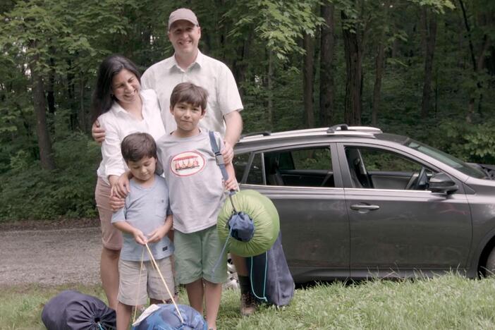 Real kid Sam and his family goes camping.