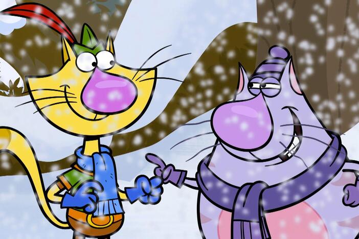 Nature Cat build with snow./ The gang battles a hurricane.